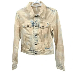 Free People‎ Acid Wash Distressed Cropped Denim Jacket Women's Size 6